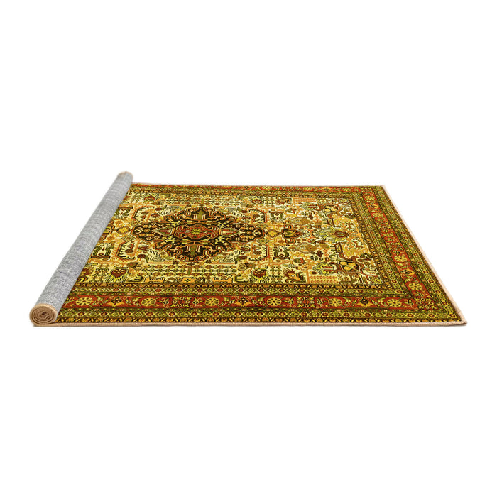 Sideview of Machine Washable Persian Yellow Traditional Rug, wshtr1361yw