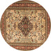 Round Machine Washable Persian Brown Traditional Rug, wshtr1361brn