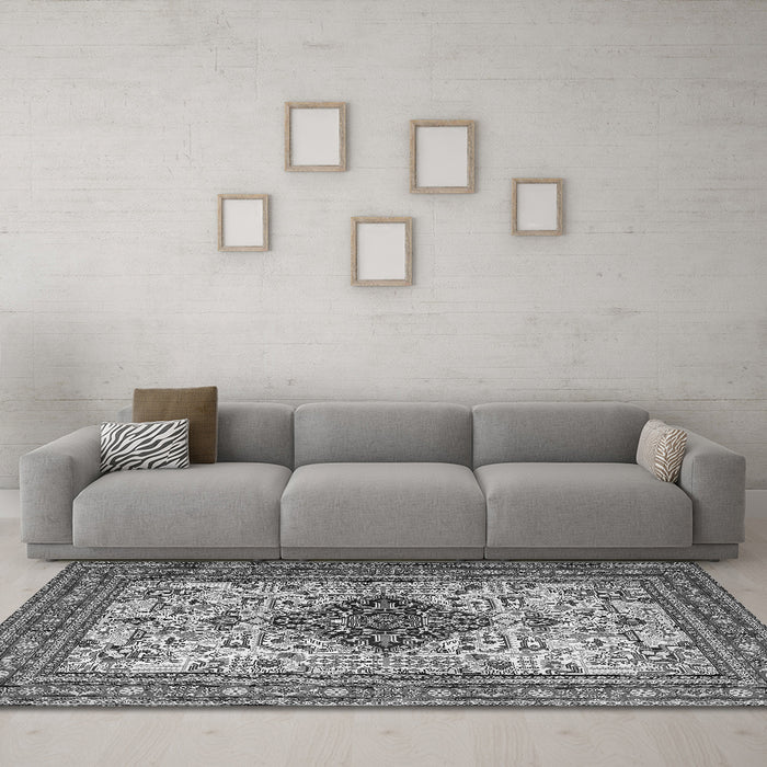Machine Washable Persian Gray Traditional Rug in a Living Room,, wshtr1361gry
