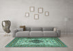 Machine Washable Persian Turquoise Traditional Area Rugs in a Living Room,, wshtr1361turq