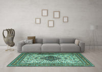 Machine Washable Persian Turquoise Traditional Rug, wshtr1361turq