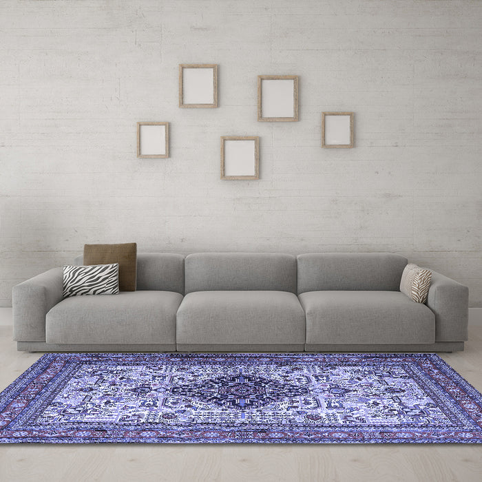 Machine Washable Persian Blue Traditional Rug in a Living Room, wshtr1361blu