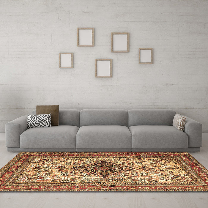 Machine Washable Persian Brown Traditional Rug in a Living Room,, wshtr1361brn
