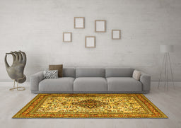 Machine Washable Persian Yellow Traditional Rug in a Living Room, wshtr1361yw