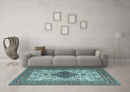 Machine Washable Persian Light Blue Traditional Rug in a Living Room, wshtr1361lblu