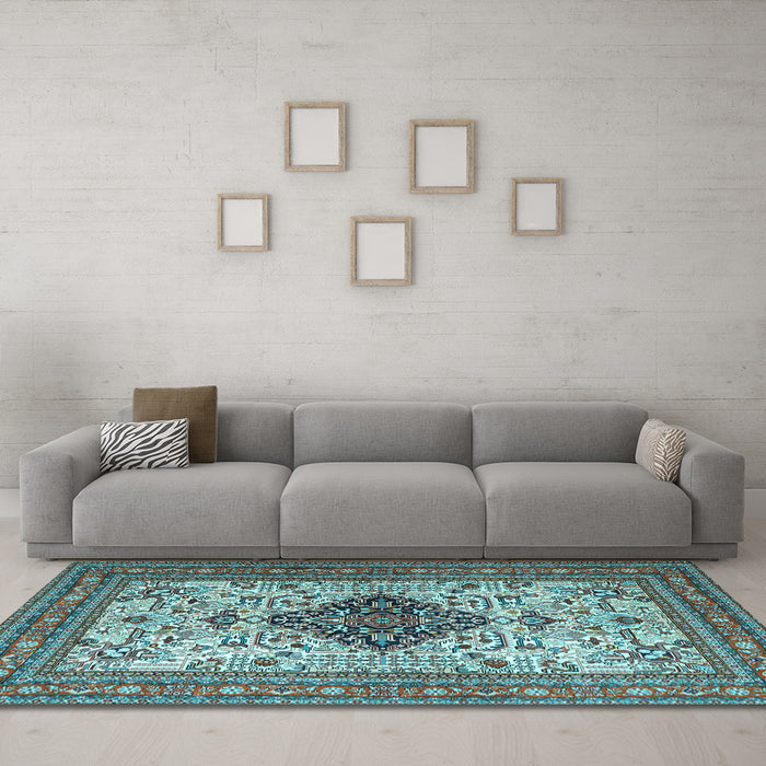 Machine Washable Persian Light Blue Traditional Rug in a Living Room, wshtr1361lblu