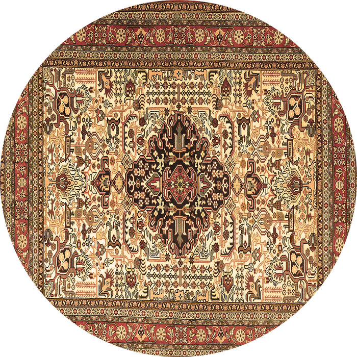 Round Persian Brown Traditional Rug, tr1361brn