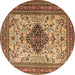 Round Persian Brown Traditional Rug, tr1361brn