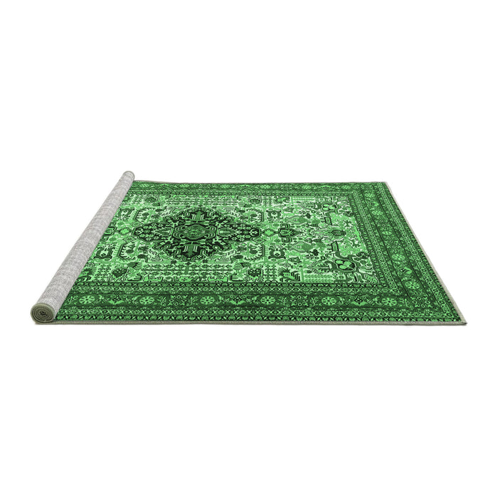 Sideview of Machine Washable Persian Emerald Green Traditional Area Rugs, wshtr1361emgrn