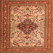 Round Machine Washable Persian Orange Traditional Area Rugs, wshtr1361org