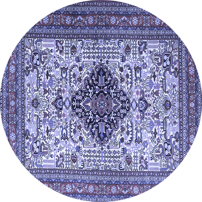 Round Machine Washable Persian Blue Traditional Rug, wshtr1361blu
