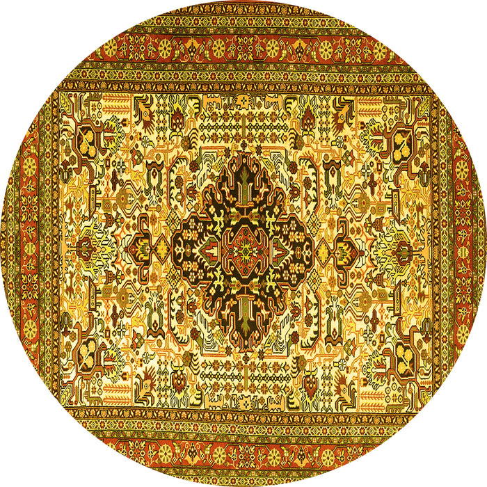 Round Machine Washable Persian Yellow Traditional Rug, wshtr1361yw