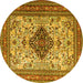 Round Machine Washable Persian Yellow Traditional Rug, wshtr1361yw