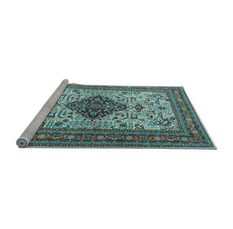 Sideview of Machine Washable Persian Light Blue Traditional Rug, wshtr1361lblu