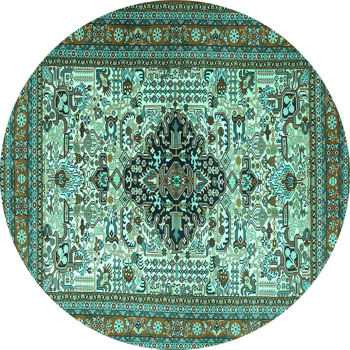 Round Machine Washable Persian Turquoise Traditional Area Rugs, wshtr1361turq