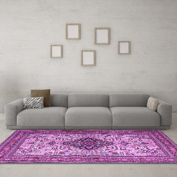 Machine Washable Persian Purple Traditional Area Rugs in a Living Room, wshtr1361pur