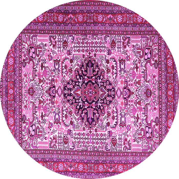 Round Machine Washable Persian Pink Traditional Rug, wshtr1361pnk