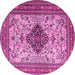 Round Machine Washable Persian Pink Traditional Rug, wshtr1361pnk