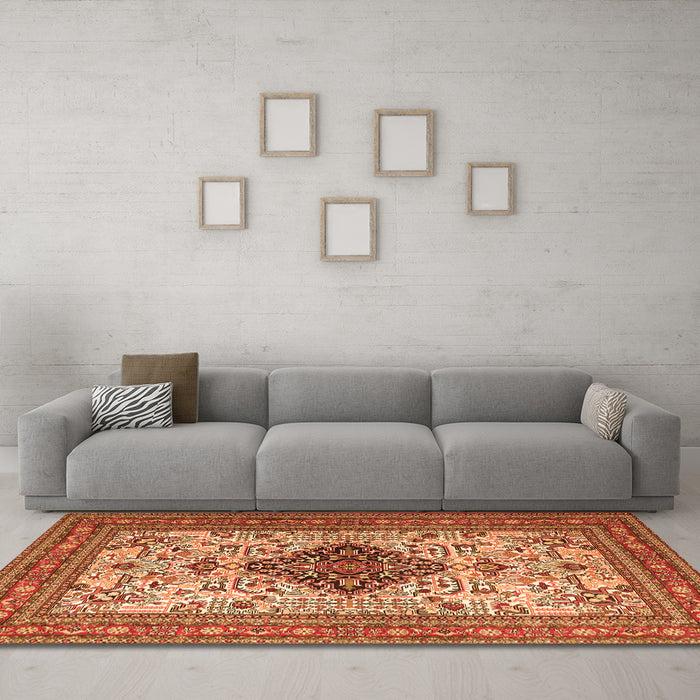 Machine Washable Persian Orange Traditional Area Rugs in a Living Room, wshtr1361org