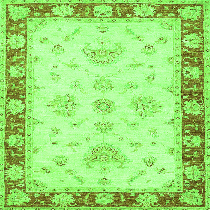 Round Machine Washable Oriental Green Traditional Area Rugs, wshtr1362grn
