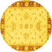 Round Machine Washable Oriental Yellow Traditional Rug, wshtr1362yw