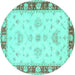 Round Oriental Turquoise Traditional Rug, tr1362turq