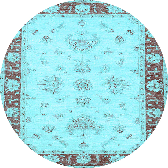 Round Machine Washable Oriental Light Blue Traditional Rug, wshtr1362lblu