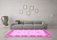 Machine Washable Oriental Pink Traditional Rug, wshtr1362pnk