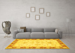 Machine Washable Oriental Yellow Traditional Rug in a Living Room, wshtr1362yw