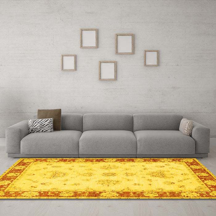 Machine Washable Oriental Yellow Traditional Rug in a Living Room, wshtr1362yw