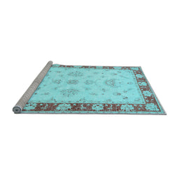Sideview of Machine Washable Oriental Light Blue Traditional Rug, wshtr1362lblu