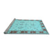 Sideview of Machine Washable Oriental Light Blue Traditional Rug, wshtr1362lblu