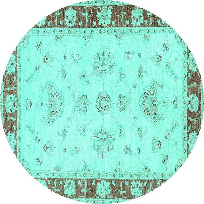 Round Machine Washable Oriental Turquoise Traditional Area Rugs, wshtr1362turq