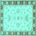 Square Machine Washable Oriental Turquoise Traditional Area Rugs, wshtr1362turq