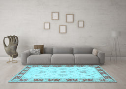 Machine Washable Oriental Light Blue Traditional Rug in a Living Room, wshtr1362lblu