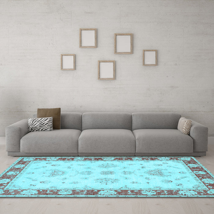 Machine Washable Oriental Light Blue Traditional Rug in a Living Room, wshtr1362lblu