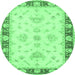 Round Oriental Emerald Green Traditional Rug, tr1362emgrn