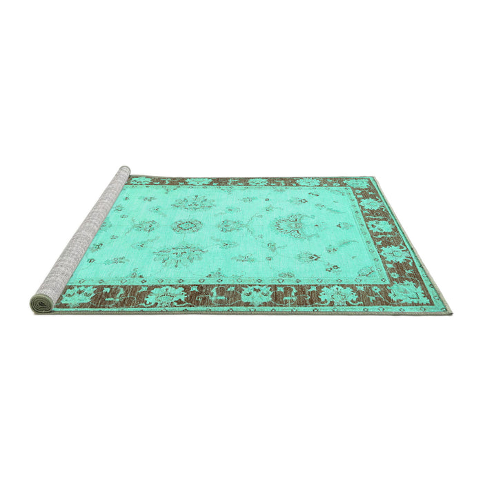 Sideview of Machine Washable Oriental Turquoise Traditional Area Rugs, wshtr1362turq
