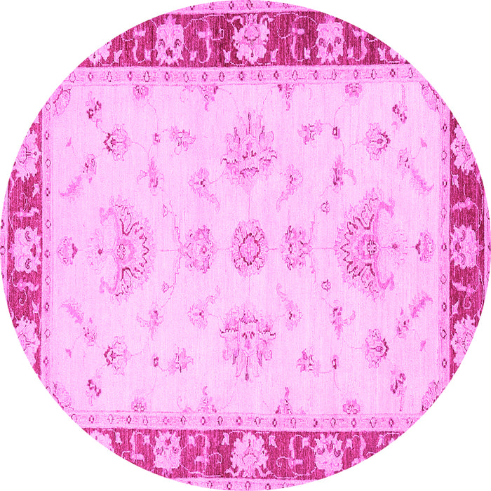 Round Machine Washable Oriental Pink Traditional Rug, wshtr1362pnk