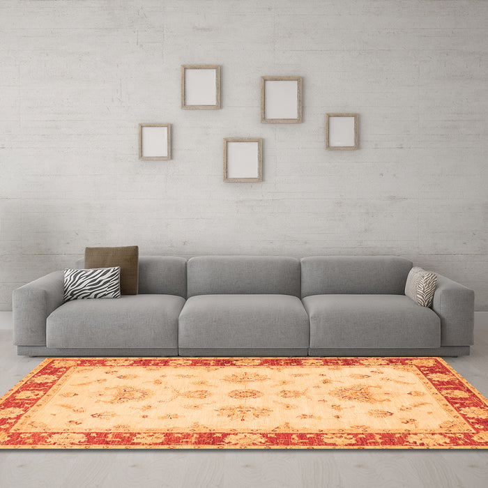 Machine Washable Oriental Orange Traditional Area Rugs in a Living Room, wshtr1362org
