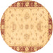 Round Oriental Brown Traditional Rug, tr1362brn