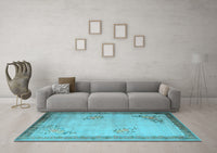 Machine Washable Oriental Light Blue Asian Inspired Rug, wshtr1363lblu