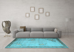 Machine Washable Oriental Light Blue Asian Inspired Rug in a Living Room, wshtr1363lblu