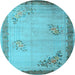 Round Machine Washable Oriental Light Blue Asian Inspired Rug, wshtr1363lblu