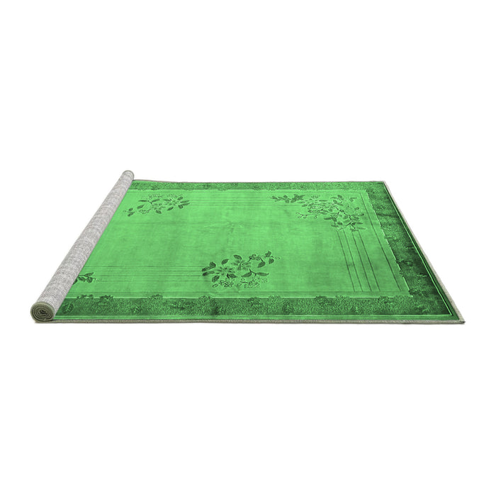 Sideview of Machine Washable Oriental Emerald Green Asian Inspired Area Rugs, wshtr1363emgrn