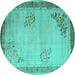 Round Oriental Turquoise Asian Inspired Rug, tr1363turq