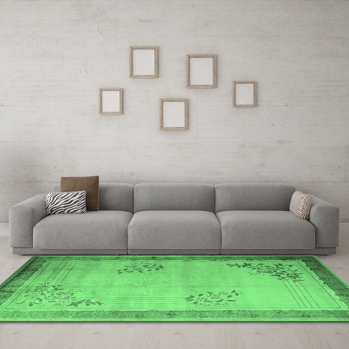 Machine Washable Oriental Emerald Green Asian Inspired Area Rugs in a Living Room,, wshtr1363emgrn