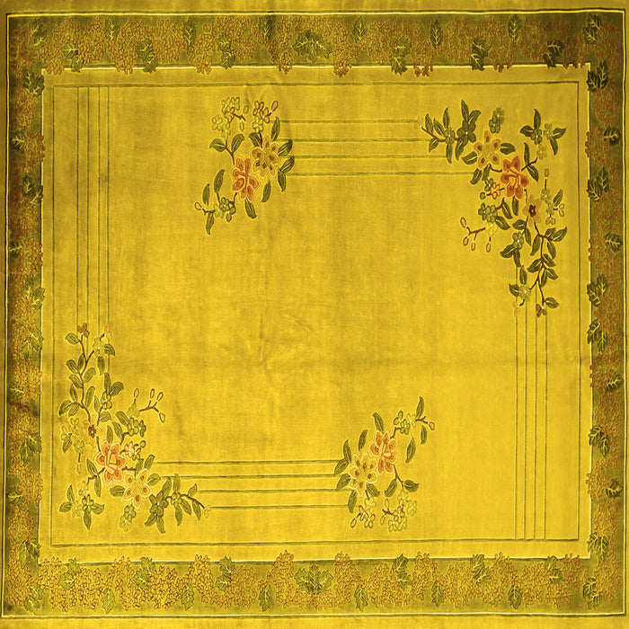 Square Machine Washable Oriental Yellow Asian Inspired Rug, wshtr1363yw