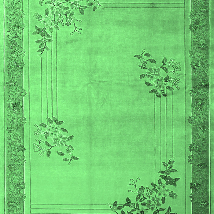 Machine Washable Oriental Emerald Green Asian Inspired Area Rugs, wshtr1363emgrn