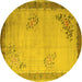 Round Oriental Yellow Asian Inspired Rug, tr1363yw